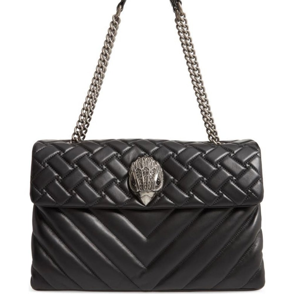 Black Quilted Leather Shoulder Bag with Chain Strap